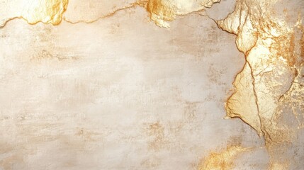Golden foil cracks on a pale beige canvas create a radiant vintage pattern. The soft luminous texture blends antique charm with modern elegance, ideal for luxurious visual concepts.