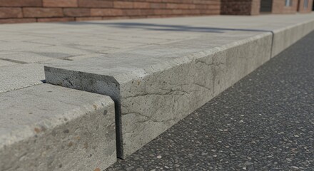 Detailed Close-up of Concrete Curbstone Separating Pavement and Road