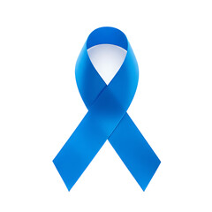 A bright blue ribbon loops against a stark black backdrop creating a symbol of awareness