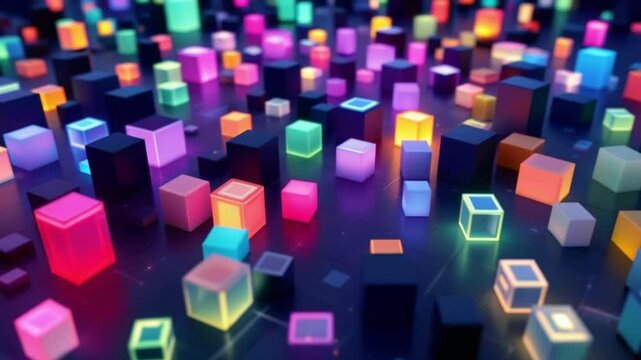 Abstract colorful square pattern illustration with bright, futuristic, geometric cubes for digital backdrop design 4k unique Abstract video