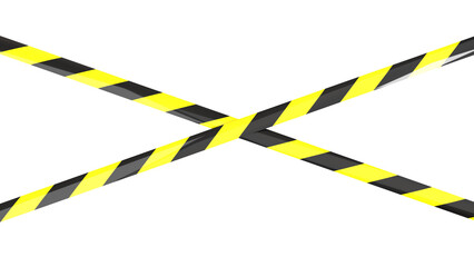 Restricted zone. Crossed Yellow and Black Caution Tape Banning Entry to Restriction Area. 3d illustration
