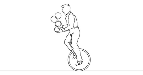 Naklejka premium Continuous one line drawing circus artist. Circus. The juggler juggles. Circus performance. One continuous line isolated minimal illustration.Not AI.