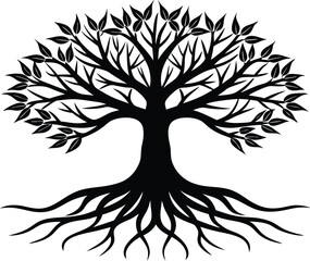 Obraz premium Tree Roots and Branches Nature Silhouette, Rooted Tree Growth Design