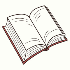 A versatile hand-drawn style vector illustration of an open book with a red cover and blank pages, perfect for conveying themes of reading, learning, writing, and the beginning of a new story.