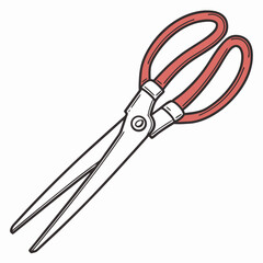 A versatile hand-drawn style vector illustration of a pair of long-bladed scissors or kitchen shears, perfect for conveying themes of cutting, crafting, cooking, and general household tasks.