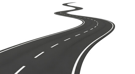 A stylized winding road with dashed white lines fades into the distance, creating a journey concept.