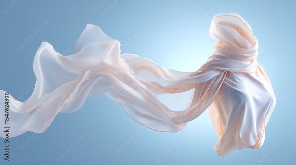 Poster a delicate piece of fabric moves fluidly in the air, showcasing its texture and style. the backgroun
