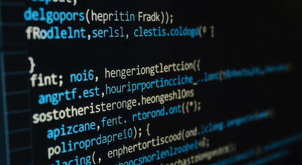 Colorful programming code displayed on a black monitor, representing development, engineering, or coding environment.