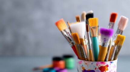 Obraz premium A collection of paintbrushes in a cup