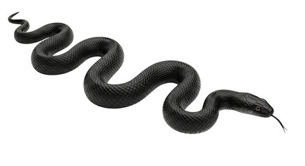Obraz premium Coiled snake with dark scales slithering, its forked tongue flicks in striking and sinuous fashion.