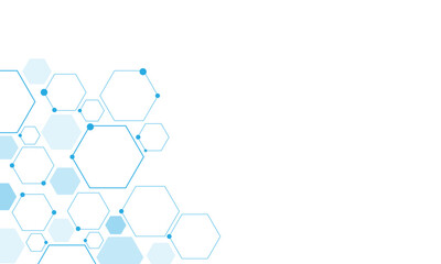 Science network pattern blue Hexagonal abstract background. Big Data Visualization structure elements . Health care and science medical pattern innovation. Template design with concept Dots and lines.