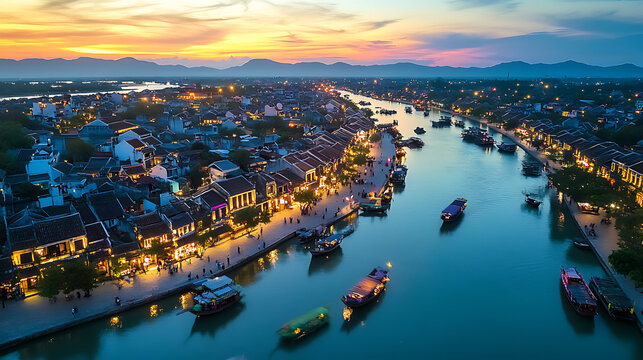 Spectacular ancient cityscape of Hoi An illuminated at twilight (1)