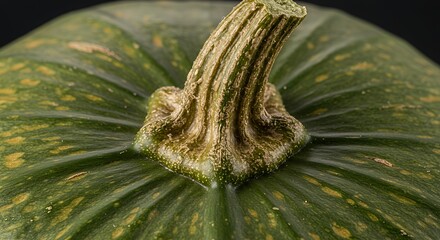 Close-up of a Green Pumpkin's Stem and Textured Skin