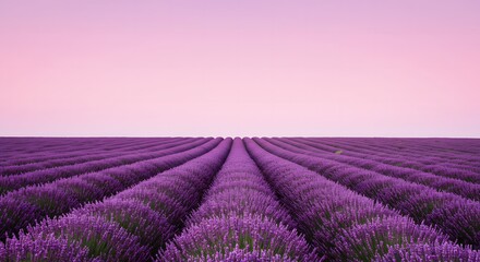 Fototapeta premium Serene Lavender Fields at Sunrise A Stunning Purple Panorama