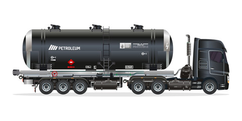 Petroleum liquid oil tanker truck semi trailer heavy cargo industries 3D vector Illustration