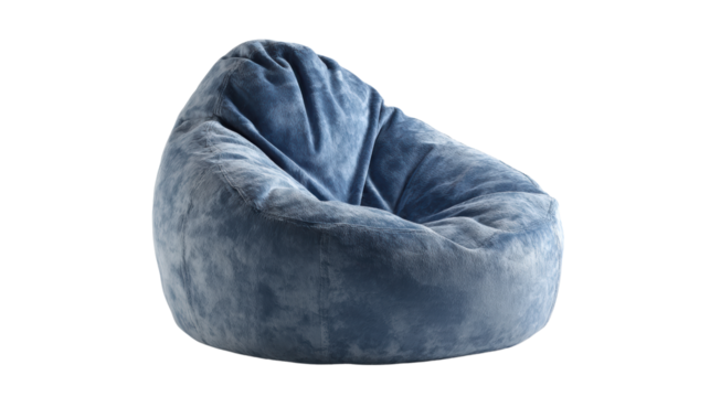 Cozy blue bean bag chair with plush fabric, perfect for relaxation in any modern living space.