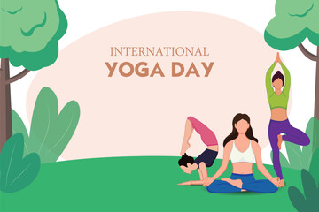 woman doing yoga pose on poster design for celebrating International Yoga Day