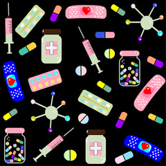 Vector pattern, Medicine, vector icons, hospital, medical clinic .This design is designed for textiles, packaging, wallpaper prints, banners, posters, postcards, stickers, for nurses and doctors 