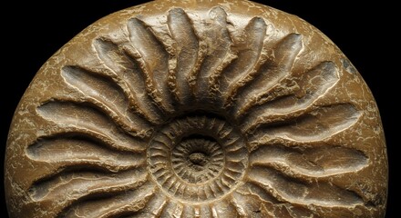 Exquisite Ammonite Fossil: A Detailed Close-up of a Brown Spiral Shell