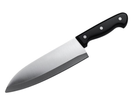 Side Profile of Modern Meat Cleaver with Black Handle, Isolated on Transparent Background