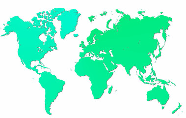 map of the world isolated, green gradient with shadow