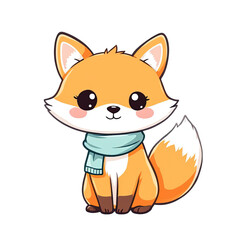 Fototapeta premium Cute Fox Character Cartoon with Blue Scarf on Black Background