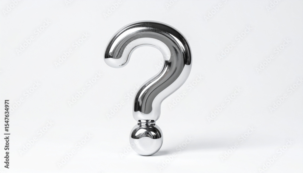 Aufkleber shiny silver color question mark made of metal chrome on white. faq and qa. problem solution.