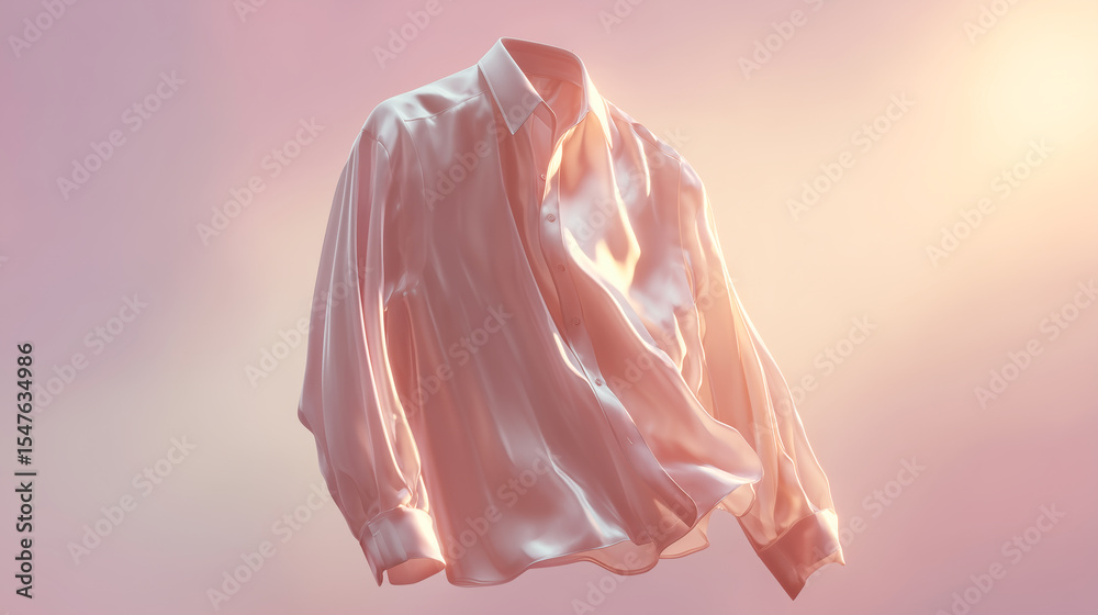 Poster a soft pink shirt elegantly floats, highlighting its smooth texture and delicate drapery. the backgr
