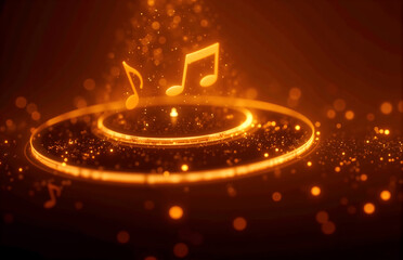 Glowing Music Notes on Vinyl