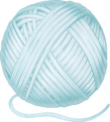 Watercolor illustration of a light blue yarn ball on transparent background.