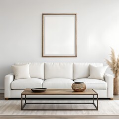 Frame Mockup , Modern Wall in Living Room Interior – ISO A Paper Poster Size, 3D Render Design