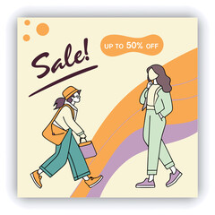 Set of Editable instagram square banner template. circle background with stripe line shape. Suitable for social media post and web internet ads. Vector illustration with photo college