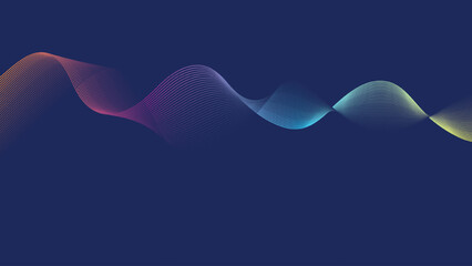 Abstract glowing wave lines on dark blue background. Dynamic wave pattern. Modern flowing wavy lines. Futuristic technology concept. Suit for banner, poster, cover, brochure, flyer, website