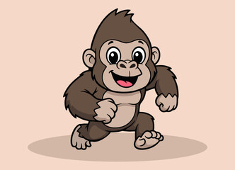 cute little gorilla with big eyes running and smiling happy
