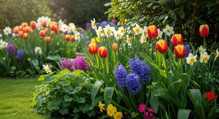 Obraz premium Colorful spring flowers blooming in a garden