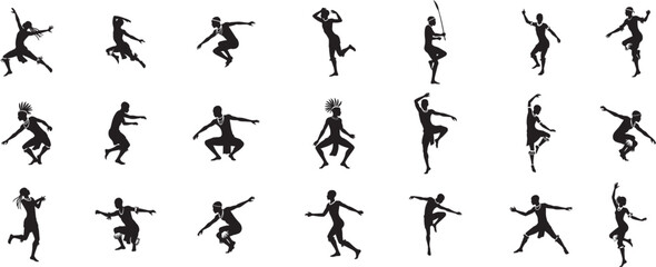 Fototapeta premium Silhouette african dancers vector art illustration tribal dance traditional cultural performance vector