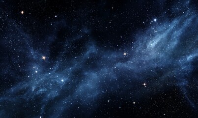 Dark Blue Cosmic Nebula With Bright Stars and Galactic Dust