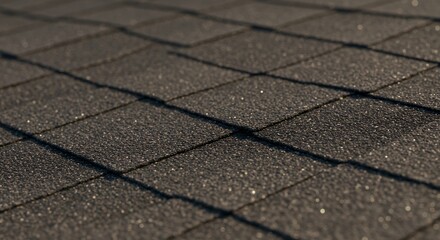 Obraz premium Close-up of Dark Gray Asphalt Shingles with Subtle Sparkle and Shadow Detail