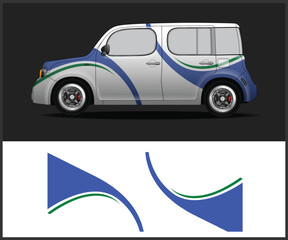 Retro style van with modern blue and green wave graphic design elements for vehicle wrap © MdAbdullah