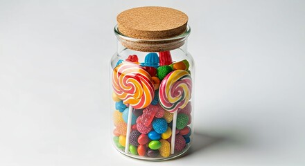 Bright Sweet Candies Artfully Arranged in a Clear Glass Jar