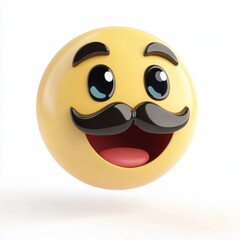 Fototapeta premium Happy Emoji Face with Mustache on White Background Isolated