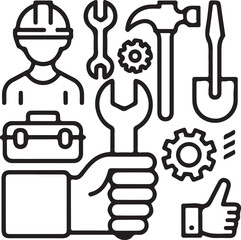 Outline Icons with Construction and Repair Tools and Heading Text