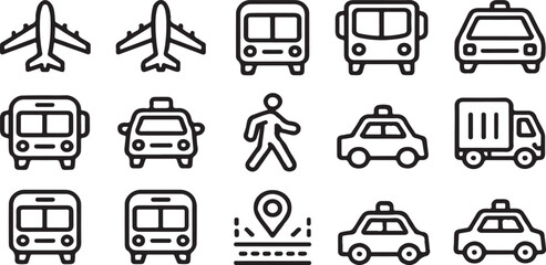 Vector Car and Plane Transport Icons with Location Pins