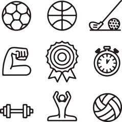 Line Art of Fitness and Sports Symbols in Circular Composition