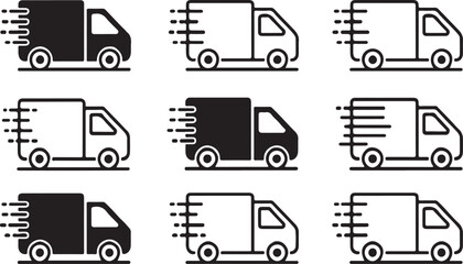 Speedy Logistics and Transport Truck Vector Icons