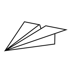 Paper airplane line art icon isolated on white background.