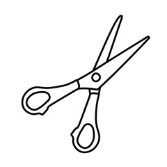 Scissors icon in line art style isolated on white background. Minimalist stylized scissors outline for design and craft.