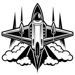 Fototapeta premium Jet fighter plane emblem with clouds isolated on white background