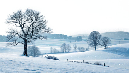 Obraz premium Snowy Winter Landscape with Bare Trees Rolling Hills and Falling Snow A I G E N E R A T E D - P N G isolated on a transparent background