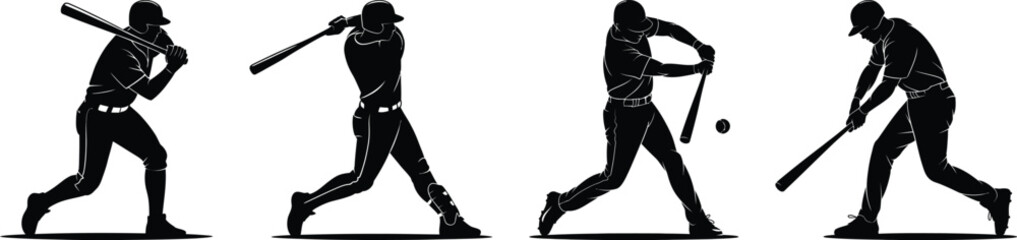 Obraz premium Silhouette vector of baseball players set in batting stance and swinging pose